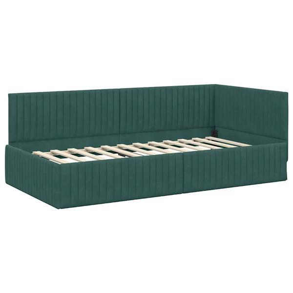 Grote foto vidaxl hoekbedframe met hoofdeinde donkergroen 100 x 200 cm fluweel antiek en kunst stoelen en banken