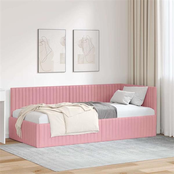 Grote foto vidaxl hoekbedframe met hoofdeinde roze 90 cm x 200 cm stof antiek en kunst stoelen en banken