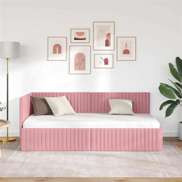 Grote foto vidaxl hoekbedframe met hoofdeinde roze 90 cm x 200 cm stof antiek en kunst stoelen en banken
