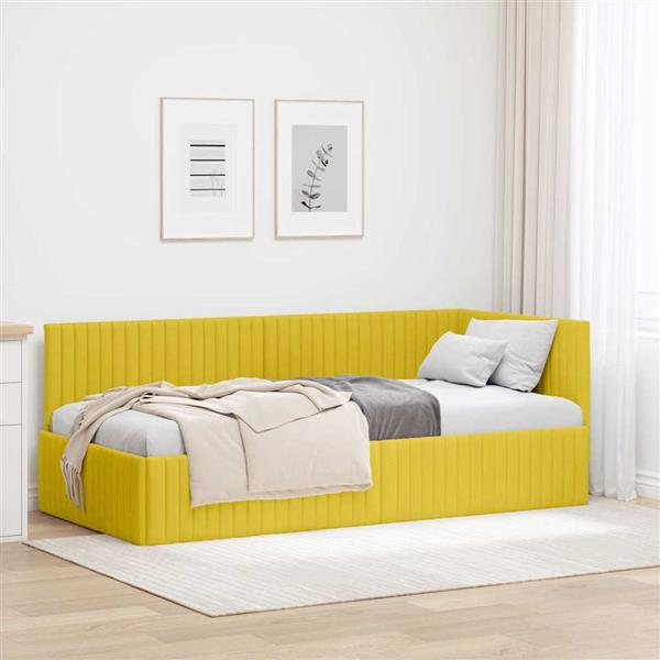 Grote foto vidaxl hoekbedframe met hoofdeinde geel 90 x 190 cm fluweel antiek en kunst stoelen en banken