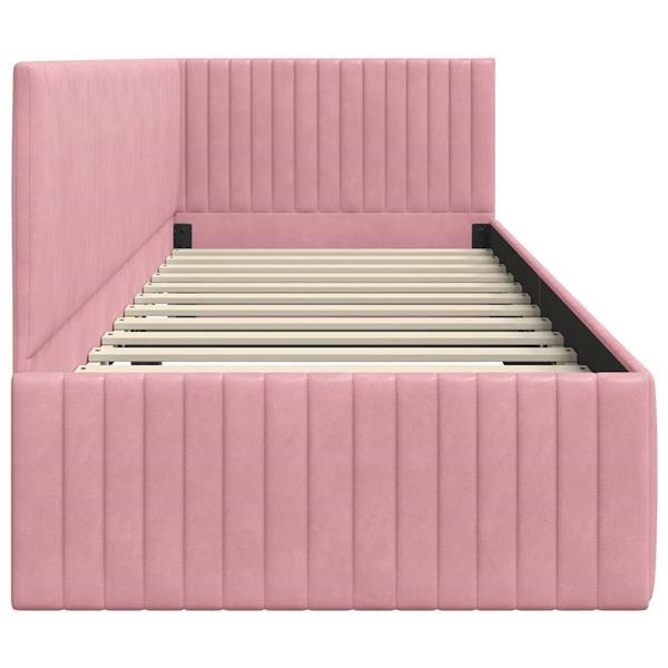 Grote foto vidaxl hoekbedframe met hoofdeinde roze 80 x 200 cm fluweel antiek en kunst stoelen en banken