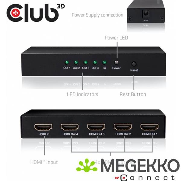 Grote foto club3d hdmi 2.0 uhd splitter 4 ports computers en software videokaarten