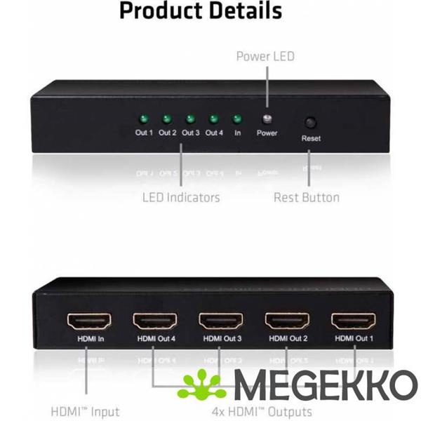 Grote foto club3d hdmi 2.0 uhd splitter 4 ports computers en software videokaarten