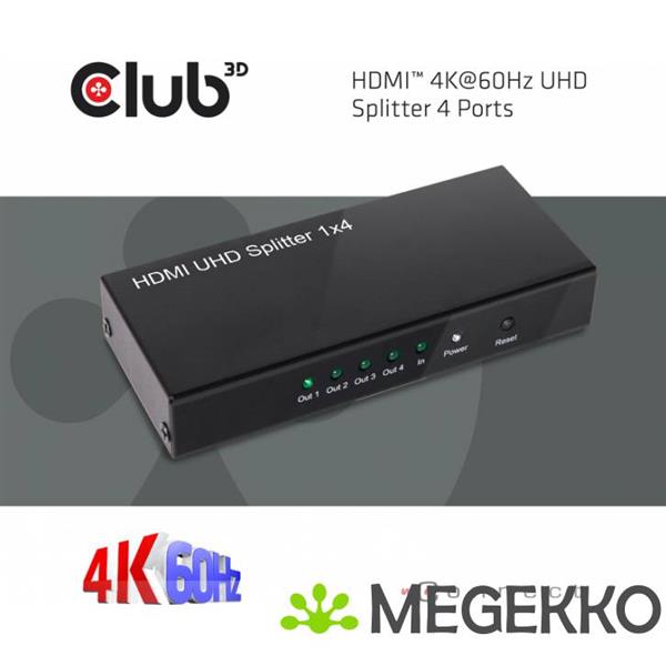 Grote foto club3d hdmi 2.0 uhd splitter 4 ports computers en software videokaarten