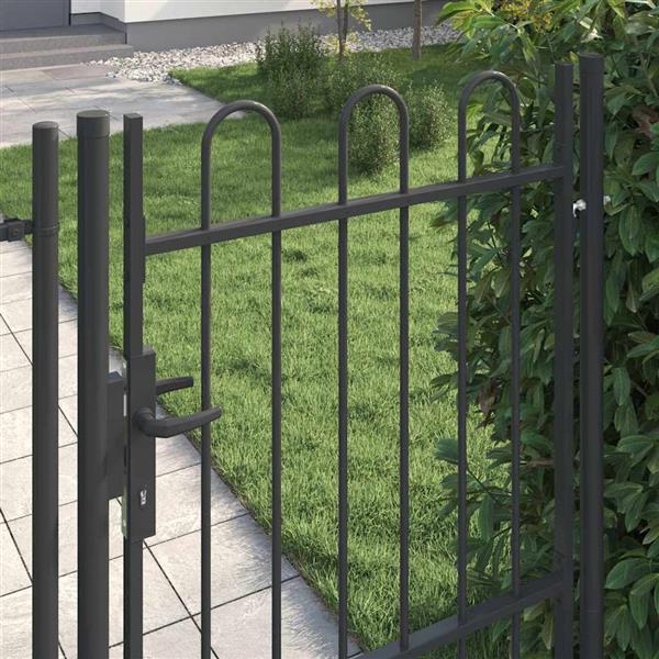 Grote foto vidaxl hekpoort grijs 100 x 150 cm poedercoated staal tuin en terras hekken en schuttingen