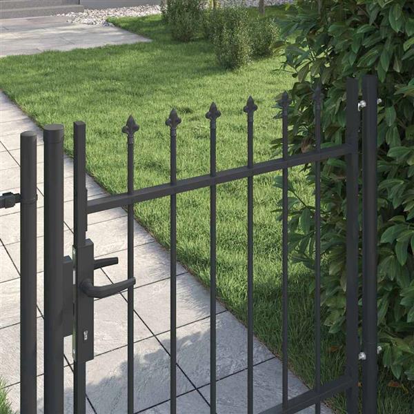 Grote foto vidaxl hekpoort grijs 100 x 100 cm poedercoated staal tuin en terras hekken en schuttingen