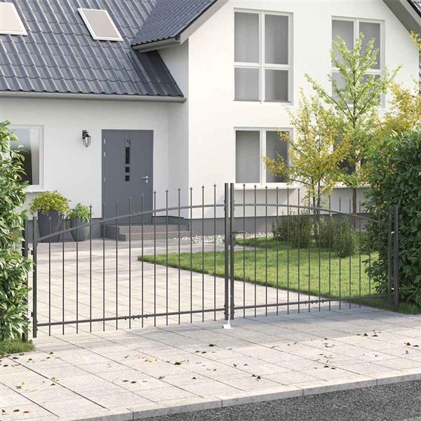 Grote foto vidaxl tuinpoort met slot grijs 125 x 400 cm staal tuin en terras hekken en schuttingen