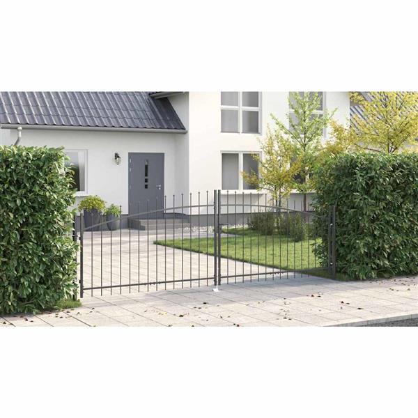 Grote foto vidaxl tuinpoort met slot grijs 100 x 400 cm staal tuin en terras hekken en schuttingen
