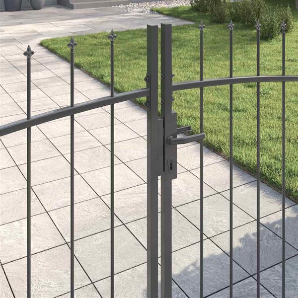 Grote foto vidaxl tuinpoort met slot grijs 100 x 400 cm staal tuin en terras hekken en schuttingen