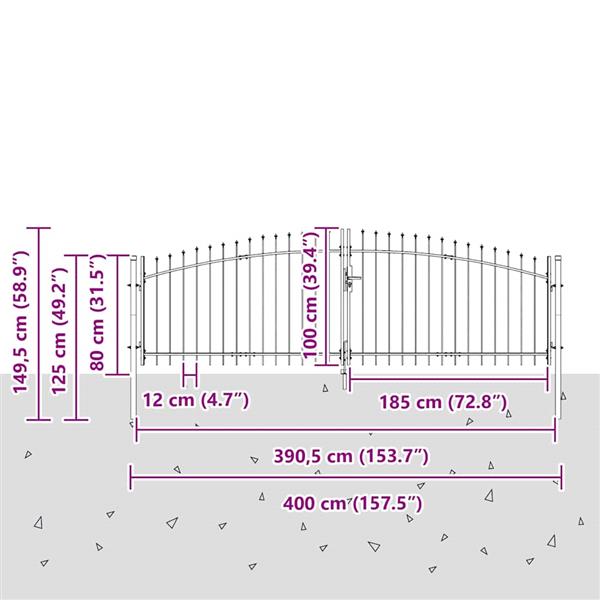 Grote foto vidaxl tuinpoort met slot grijs 100 x 400 cm staal tuin en terras hekken en schuttingen