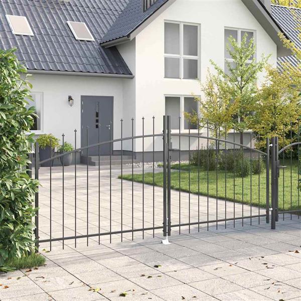 Grote foto vidaxl tuinpoort met slot grijs 150 x 300 cm staal tuin en terras hekken en schuttingen