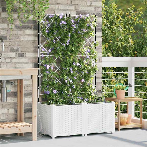 Grote foto vidaxl tuinplantbakken wit 80 x 40 x 142 cm staal tuin en terras overige tuin en terras