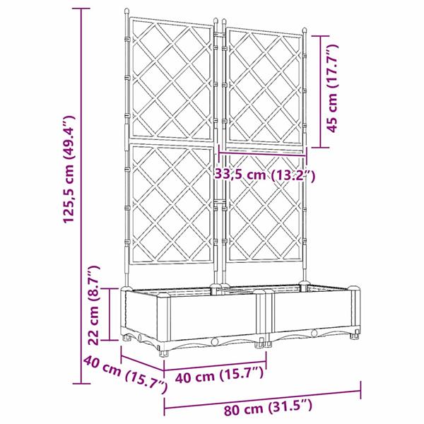 Grote foto vidaxl tuindruppel met trellis 2 pcs wit 80 x 40 x 125 5 cm pp tuin en terras overige tuin en terras
