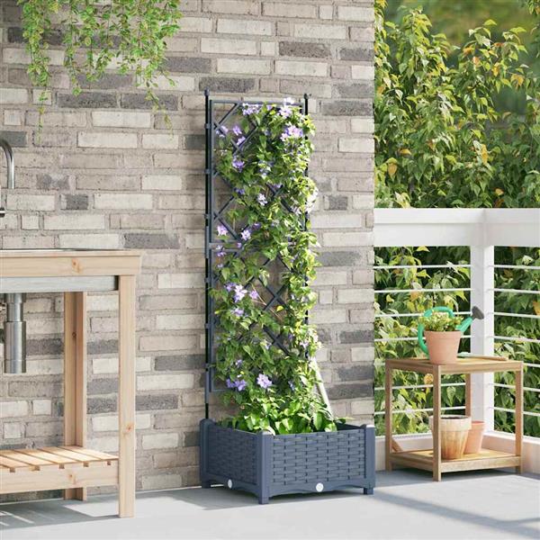 Grote foto vidaxl tuindruppel met trellis lichtgrijs 40 x 40 x 125 5 cm pp tuin en terras overige tuin en terras