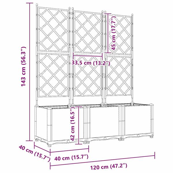 Grote foto vidaxl tuindruppel met trellis 3 pcs zwart 120 x 40 x 143 cm pp tuin en terras overige tuin en terras