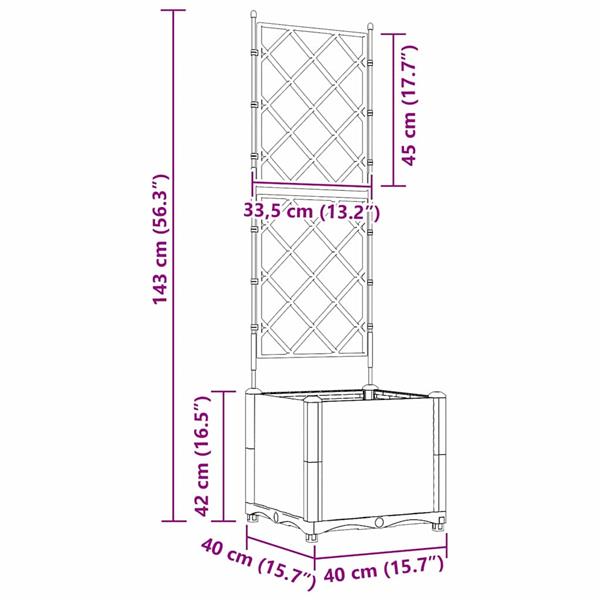 Grote foto vidaxl tuindruppel met trellis zwart 40 x 40 x 143 cm pp tuin en terras overige tuin en terras