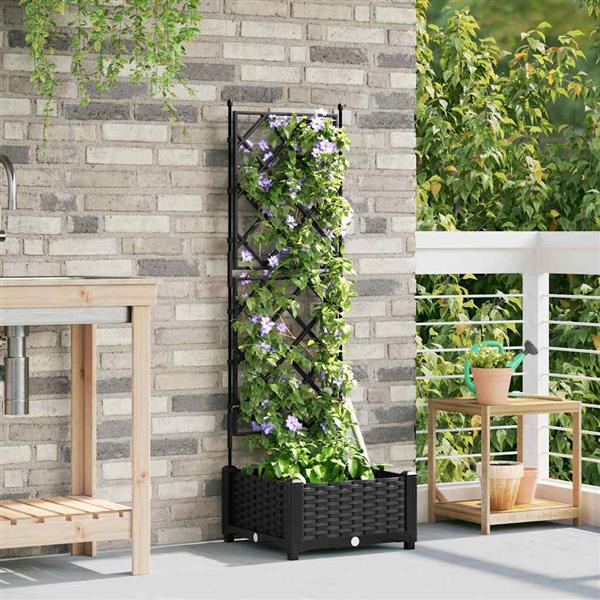 Grote foto vidaxl tuindruppel met trellis zwart 40 x 40 x 125 5 cm pp tuin en terras overige tuin en terras