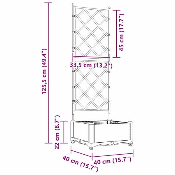 Grote foto vidaxl tuindruppel met trellis zwart 40 x 40 x 125 5 cm pp tuin en terras overige tuin en terras