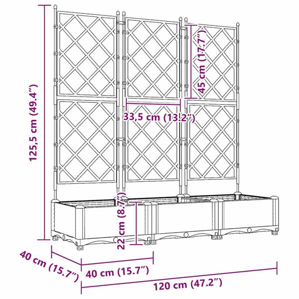Grote foto vidaxl tuindruppel met trellis 3 pcs wit 120 x 40 x 125 5 cm pp tuin en terras overige tuin en terras