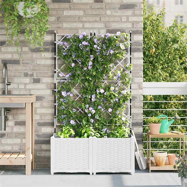 Grote foto vidaxl tuindruppel met trellis 2 pcs wit 80 x 40 x 143 cm pp tuin en terras overige tuin en terras