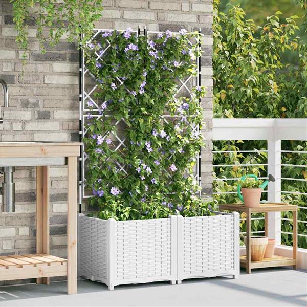 Grote foto vidaxl tuindruppel met trellis 2 pcs wit 80 x 40 x 143 cm pp tuin en terras overige tuin en terras