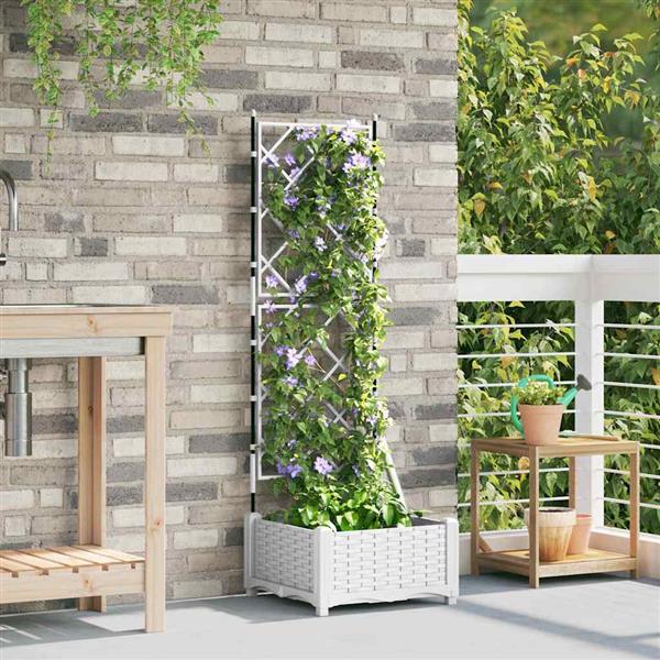 Grote foto vidaxl tuindruppel met trellis wit 40 x 40 x 125 5 cm pp tuin en terras overige tuin en terras