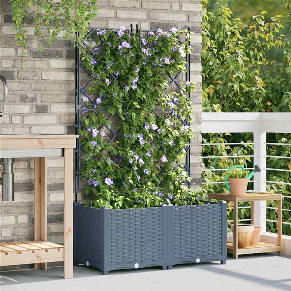 Grote foto vidaxl tuindruppel met trellis 2 pcs lichtgrijs 80 x 40 x 143 cm pp tuin en terras overige tuin en terras