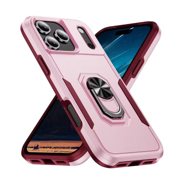 Grote foto iphone 16e militair shockproof hoesje met kickstand grip socket magnetische cover case roze telecommunicatie mobieltjes