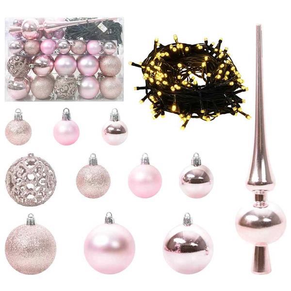 Grote foto vidaxl kerstbal set met 150 led 61 pcs roze kunststof diversen overige diversen