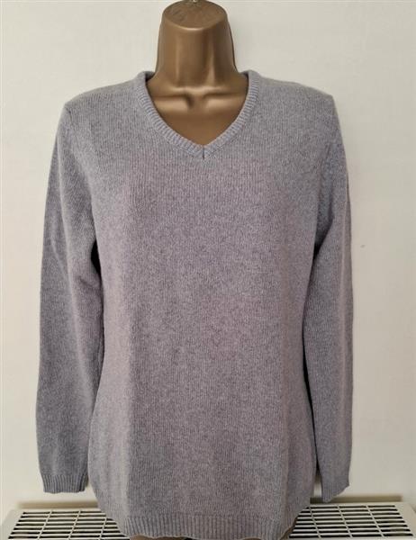 Grote foto lange grijze lamswollen v hals trui medium kleding dames truien en vesten