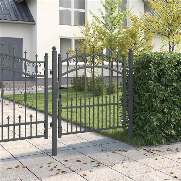 Grote foto vidaxl hekdeur met spijkers grijs 100 x 100 cm poedergecoat staal tuin en terras hekken en schuttingen