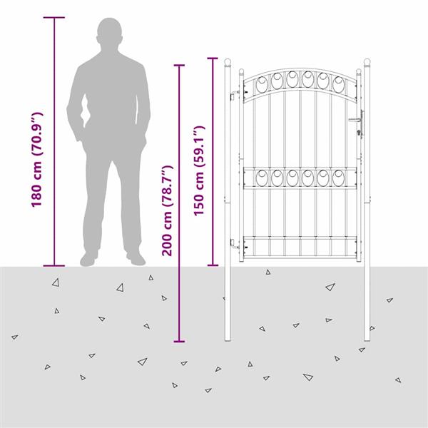 Grote foto vidaxl hekpoort met slot grijs 200 x 100 cm poedergecoat staal tuin en terras hekken en schuttingen
