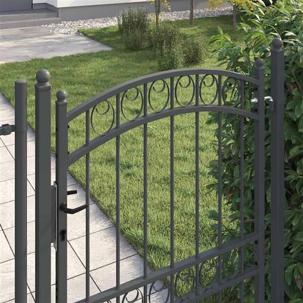 Grote foto vidaxl hekpoort met slot grijs 170 x 100 cm poedergecoat staal tuin en terras hekken en schuttingen