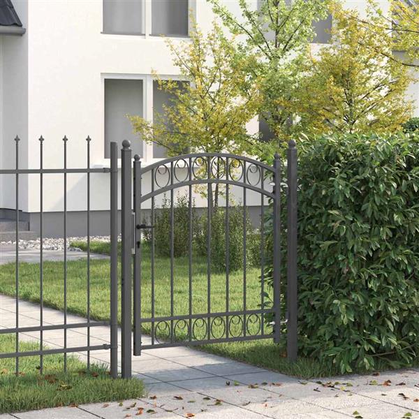 Grote foto vidaxl hekpoort met slot grijs 125 x 100 cm poedergecoat staal tuin en terras hekken en schuttingen