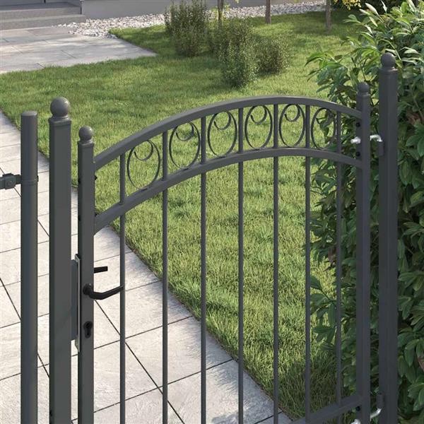 Grote foto vidaxl hekpoort met slot grijs 150 x 100 cm poedergecoat staal tuin en terras hekken en schuttingen