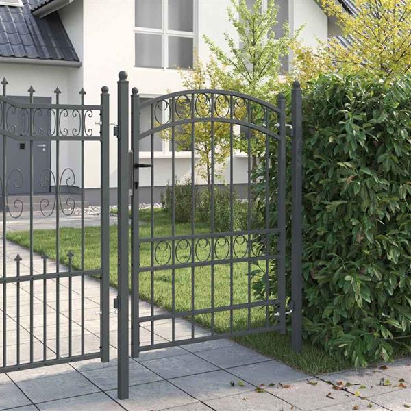 Grote foto vidaxl hekpoort met slot grijs 170 x 100 cm poedergecoat staal tuin en terras hekken en schuttingen