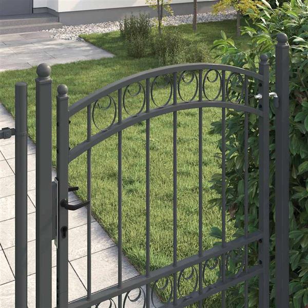 Grote foto vidaxl hekpoort met slot grijs 200 x 100 cm poedergecoat staal tuin en terras hekken en schuttingen