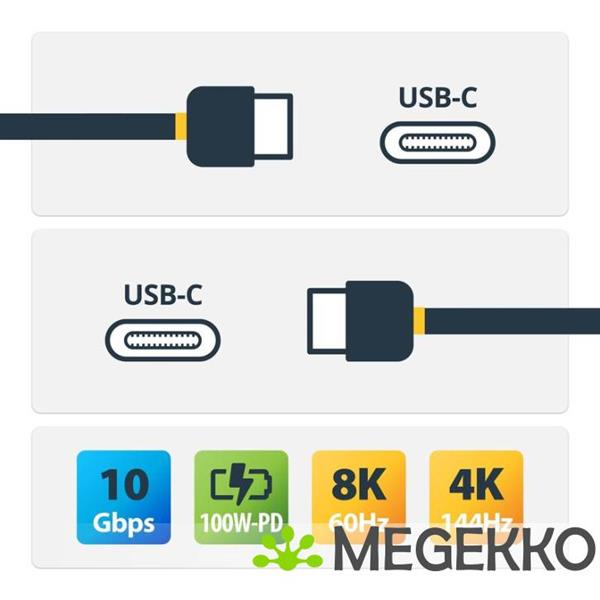Grote foto startech.com usb 3.2 gen 2 10gbps 100w usb type c usb type c haaks 1m computers en software overige computers en software