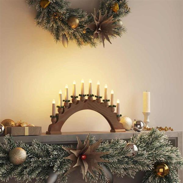 Grote foto vidaxl kerst kaarsenboog met 10 led kaarsen bruin 47 x 5 x 29 cm diversen overige diversen