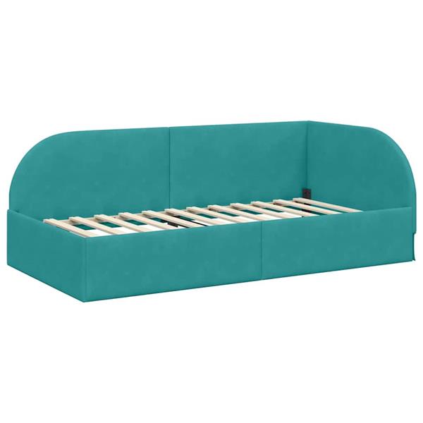 Grote foto vidaxl hoekbedframe met hoofdeinde turquoise 90 x 190 cm fluweel antiek en kunst stoelen en banken