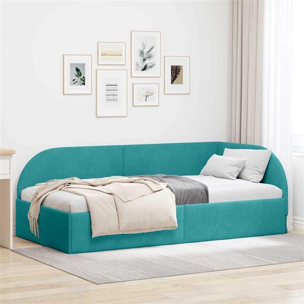 Grote foto vidaxl hoekbedframe met hoofdeinde turquoise 100 x 200 cm fluweel antiek en kunst stoelen en banken