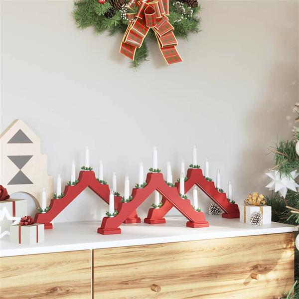 Grote foto vidaxl kerst kaars brug 3 pcs rood 39.5 x 5 x 29 cm massief grenenhout diversen overige diversen