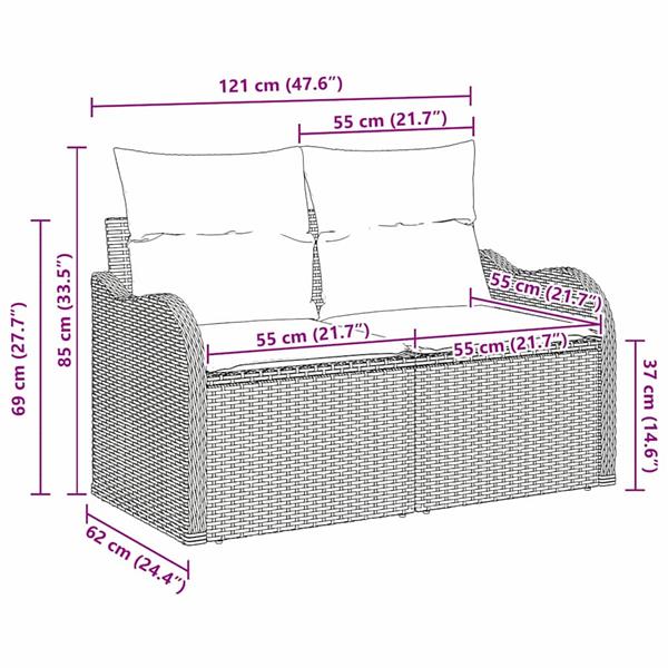 Grote foto vidaxl tuinbank bruin 121 x 62 x 69cm poly rattan tuin en terras tuinmeubelen
