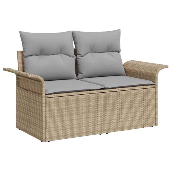 Grote foto vidaxl tuinbank met kussen beige 141 x 62 x 69cm poly rattan tuin en terras tuinmeubelen