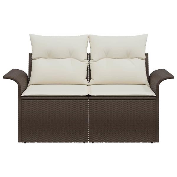 Grote foto vidaxl tuinbank met kussen bruin 141 x 62 x 69cm poly rattan tuin en terras tuinmeubelen