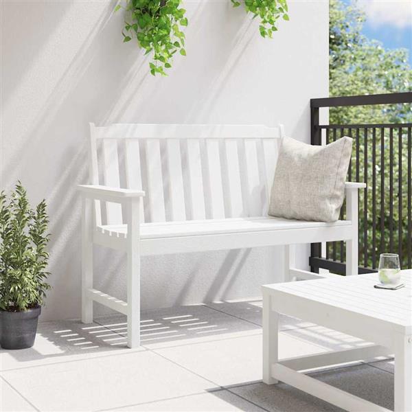 Grote foto vidaxl tuinbank met kussen wit 120 x 59 x 88cm hdpe tuin en terras tuinmeubelen