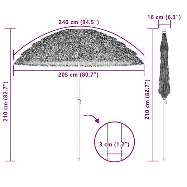 Grote foto vidaxl strandparasol bruin 206 x 209.5 cm staal tuin en terras overige tuin en terras