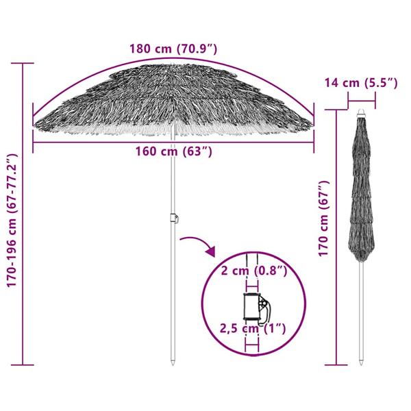 Grote foto vidaxl strandparasol bruin 160 x 196 cm staal tuin en terras overige tuin en terras