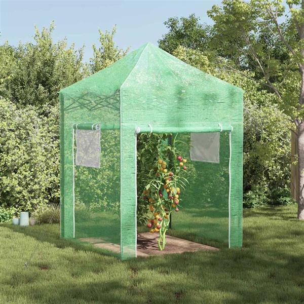 Grote foto vidaxl kas met pop up frame met dak groen 200 x 200 x 300 cm ijzer tuin en terras overige tuin en terras