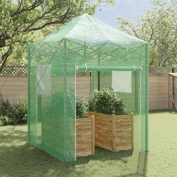Grote foto vidaxl kas met pop up frame met dak groen 200 x 200 x 300 cm ijzer tuin en terras overige tuin en terras